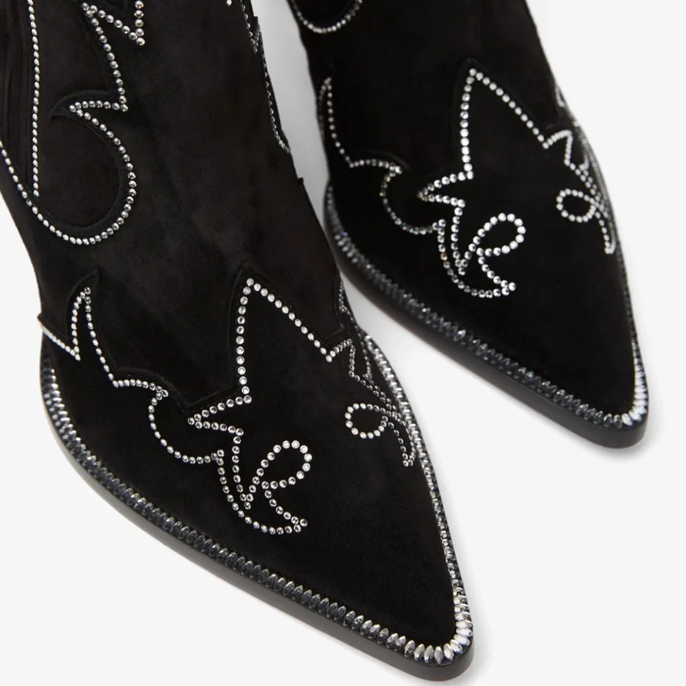 Christian Louboutin Santigag Strass 85 Black Suede Western Ankle Heel Boot 40 - Picture 9 of 16